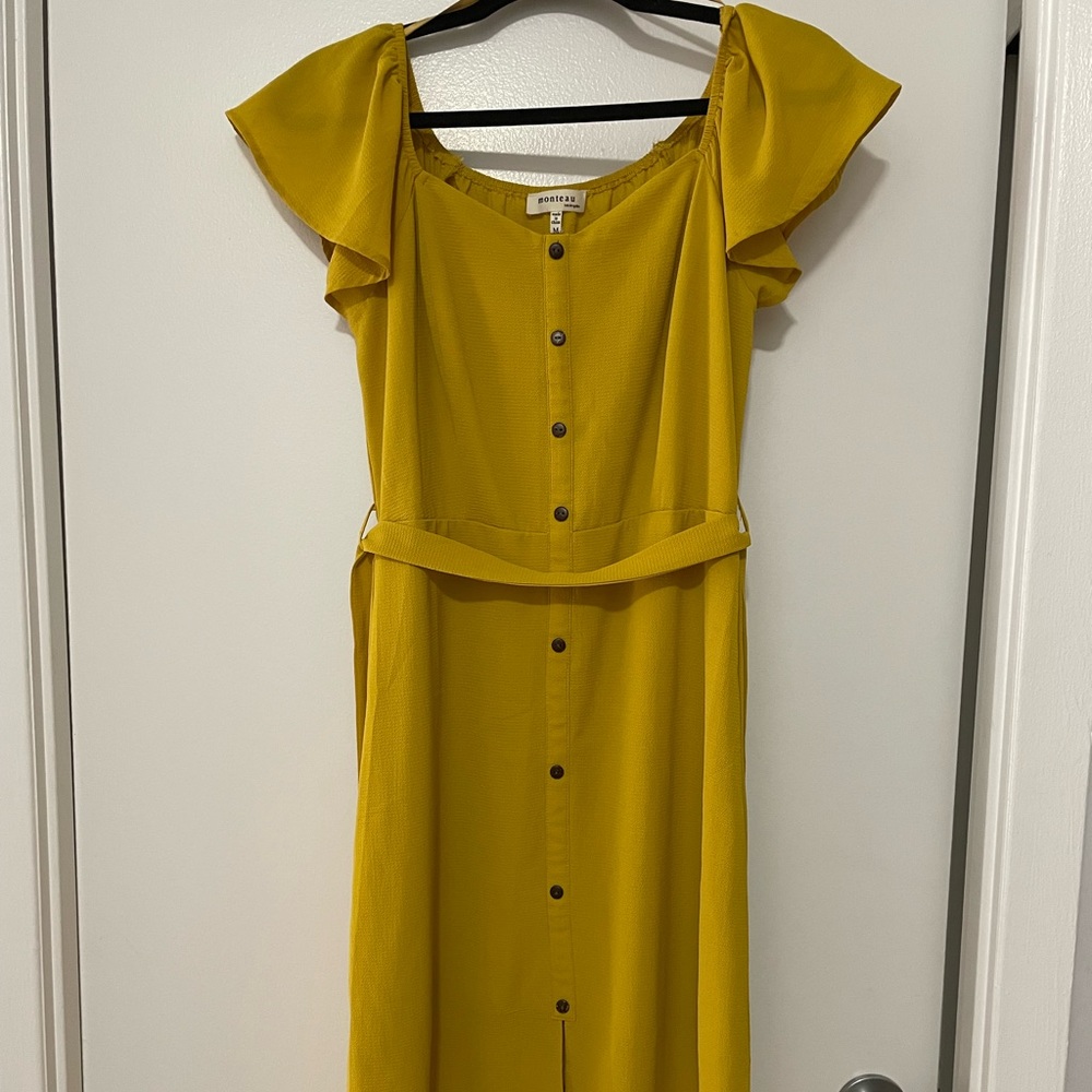 Mustard colored spring midi dress